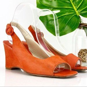 Vintage Giorgio Armani Women's Sandal Size 38 7 Wedge Slingback Coral Suede Shoe